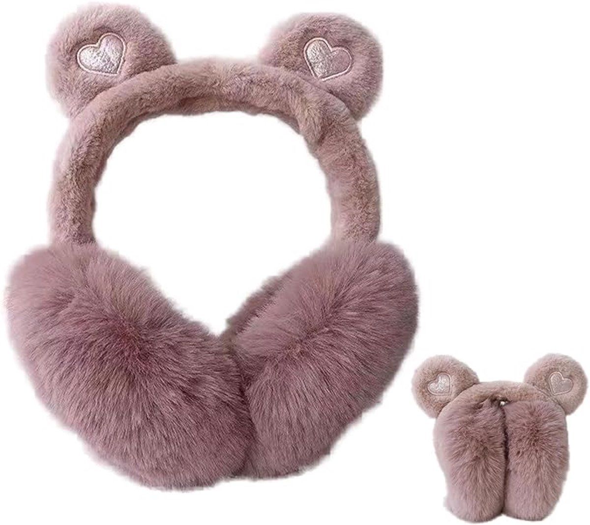 Soft children's thermal earmuffs with bear ears, warm winter headwear for girls, ideal for cold weather and daily winter activities.