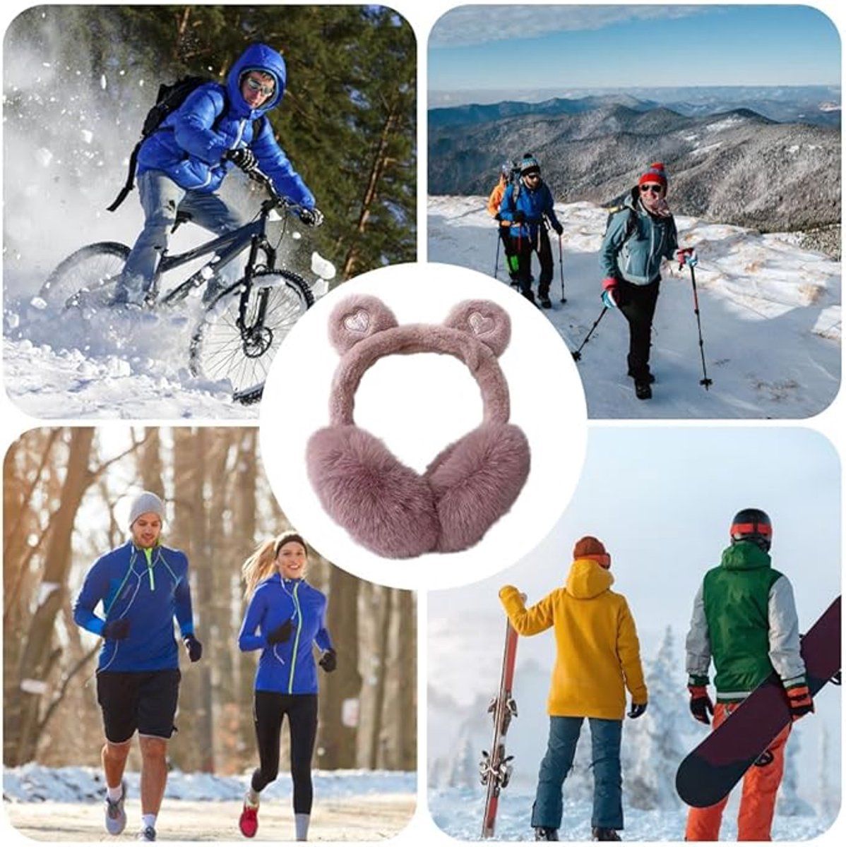 Soft children's thermal earmuffs with bear ears, suitable for girls' winter wear, travel, and cold weather by Everything Baby.
