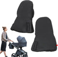 Black foldable stroller hand warmer gloves from Everything Baby, adjustable anti-freeze stroller accessories for cold weather.