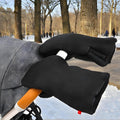 Black foldable stroller hand warmer gloves from Everything Baby, adjustable anti-freeze gloves for cold weather stroller accessories.