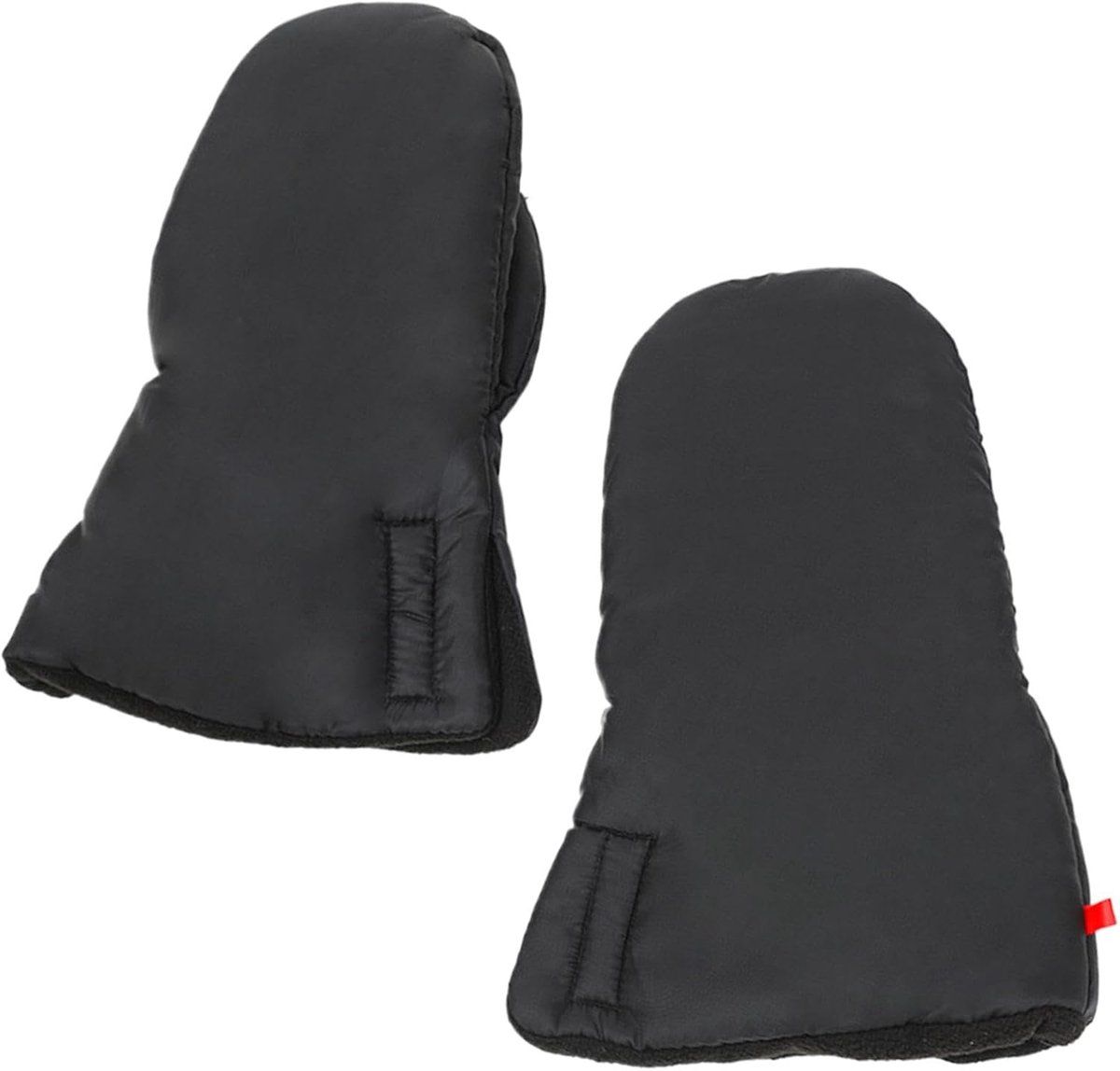 Black foldable stroller hand warmer gloves for baby strollers, adjustable anti-freeze stroller accessories, 30x20 cm.