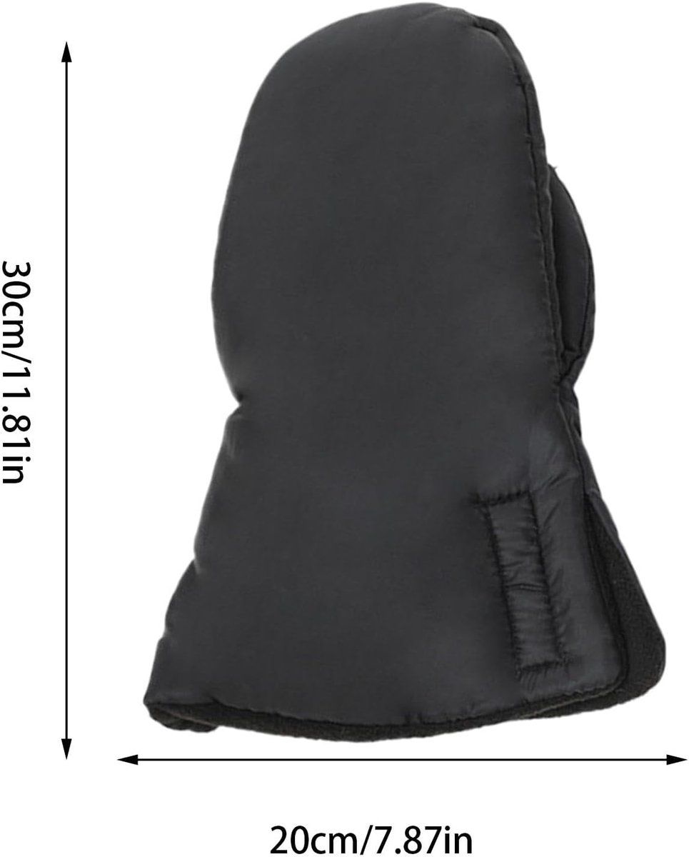 Black foldable stroller hand warmer gloves from Everything Baby, adjustable anti-freeze stroller accessories for cold weather.