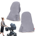 Grey foldable stroller hand warmer and gloves from Everything Baby, adjustable anti-freeze stroller accessories for cold weather.