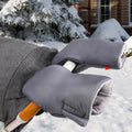 Grey foldable stroller hand warmer and gloves by Everything Baby, adjustable anti-freeze stroller accessories for cold weather.