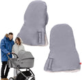 Grey foldable stroller hand warmer gloves by Everything Baby, adjustable anti-freeze stroller accessories for cold weather.