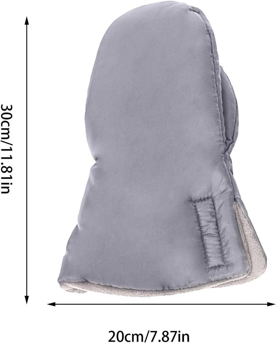 Grey foldable stroller hand warmer and gloves for baby strollers, adjustable anti-freeze stroller accessories from Everything Baby.