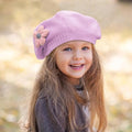 Girls' purple knitted winter beret for toddlers, cute floral design, warm baby and kids winter hat by Everything Baby