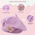 Cute purple girls' winter baby beret by Everything Baby, knitted floral toddler hat perfect for cold weather and daily winter wear.