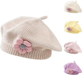 Girls' beige knitted winter beret hat for toddlers by Everything Baby, featuring floral design, ideal for cold weather and daily wear.