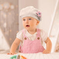 Girls' beige knitted winter beret hat for toddlers, adorable floral design, warm baby and kids winter hat for cold weather and travel.