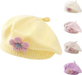 Yellow girls' winter beret by Everything Baby, toddler knitted floral hat, warm baby and kids winter fashion for cold weather.