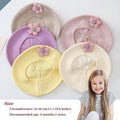 Cute yellow knitted girls' toddler winter beret hat with floral design, warm and cozy for cold weather and daily wear.