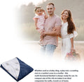 Blue and white double-sided baby cotton blanket for strollers and car seats, with three-point harness opening, 90x90 cm.
