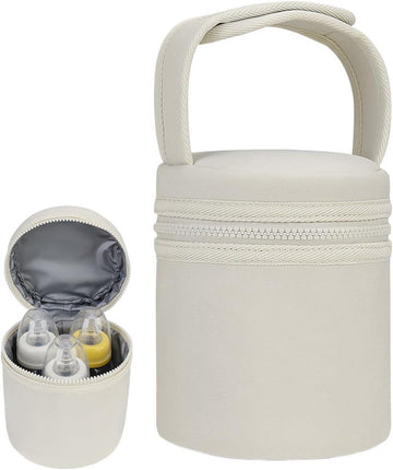 Baby breast milk cooler bag with detachable shoulder strap, insulated bottle storage, and baby care features.