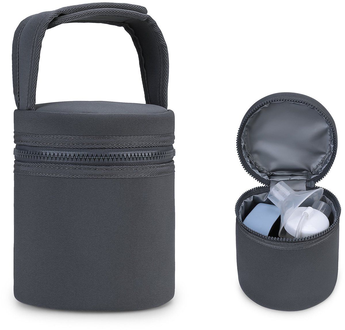 Dark blue breast milk cooler bag by Everything Baby, compact and portable bottle storage for nursing and feeding.