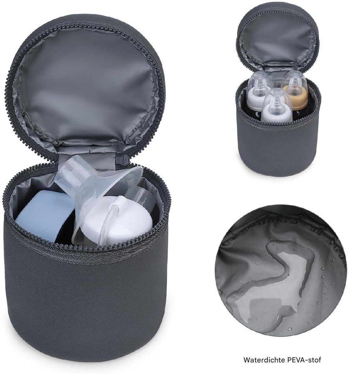 Dark blue breast milk cooler bag by Everything Baby, portable bottle storage with waterproof, dustproof, and easy-to-clean features.