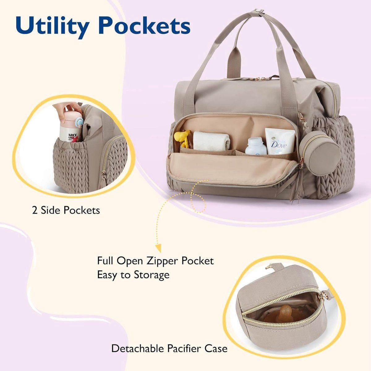 Large capacity diaper bag tote by Everything Baby with multiple storage pockets, ideal for baby changing, travel, and outings.