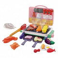 Pink BBQ grill playset with spray, lights, sounds, and color-changing food accessories for pretend cooking, designed for kids.