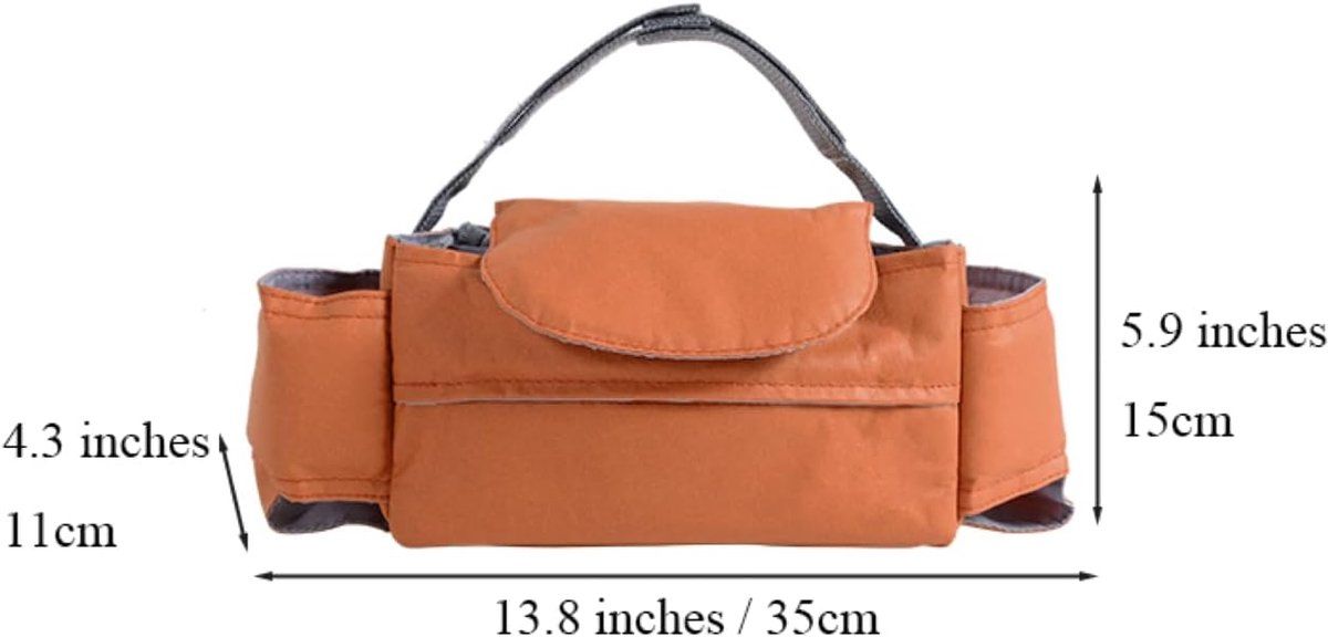 Universal stroller storage bag by Everything Baby with tissue pocket, built-in cup holder, hanging design in brown for baby strollers.