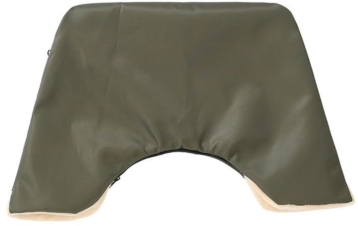 Army Green stroller hand warmer with 3 zippers, windproof and rainproof, designed for baby strollers and prams.