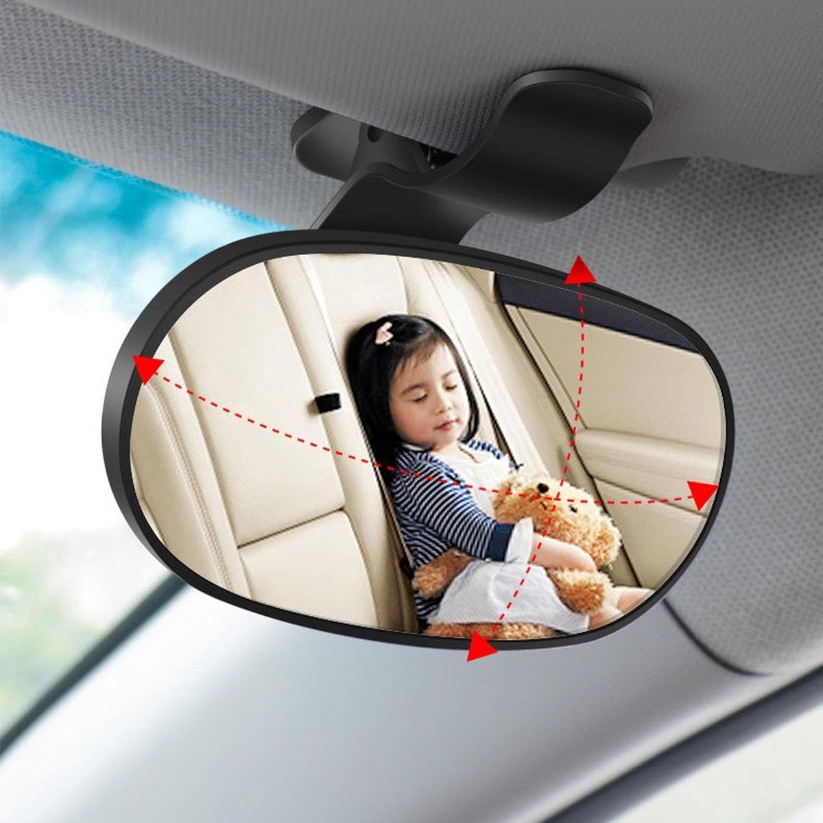 Black baby car mirror for rear-facing seats, 360-degree adjustable interior safety mirror for clear backseat viewing