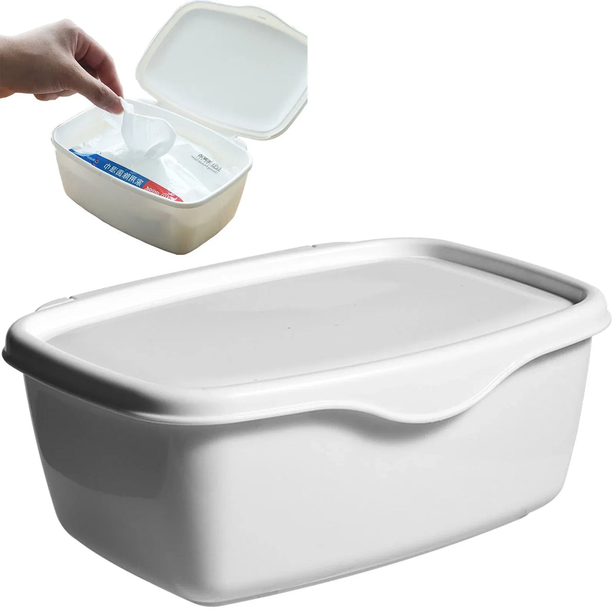 Baby wipes dispenser with sealing lid, compact container for moist wipes, ideal for bathroom, nursery, and desk use.