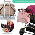 Beige diaper bag backpack by Everything Baby with 14 compartments, water repellent, wide opening, stroller hooks, for baby and kids.