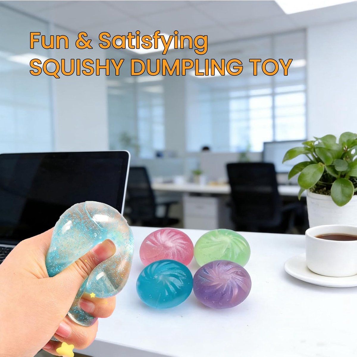 Four giant sparkling crystal dumpling squishy toys for kids, sensory fidget and anxiety relief, soft and squeezable decompression toys