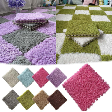 Tyidzon Puzzle Carpet Squares Soft Furry Play Mat Tiles for Home Playroom Decoration Cozy Climbing Area Rug for Kids Family Activity Spaces, Gray Beige