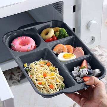 Unbreakable Divided Reusable Plastic Lunch Tray with 6 Compartments, Large Portion Control Plate for Adults, Microwave & Dishwasher Safe for Daily Meals Gray
