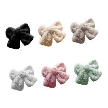 Hair Clip - Hairpin - Hair Bow - Large Bow - Hair Accessories Girls - Hair Accessories Women - Plush - Fluffy - Winter Accessories - Gift For Women - Clip - Soft - Black Beige Gray White Pink And Green - 6 Pieces