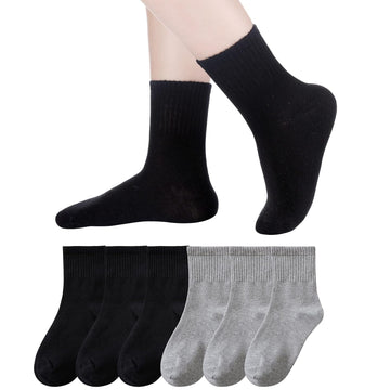 Holzlrgus Kids Athletic Crew Socks Boys Girls Cotton School Uniform Casual Basic Socks 6 Pairs 6 - 8 Years Black + Gray
