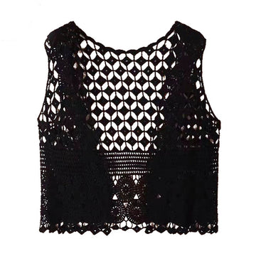 Women Vest Women's Sleeveless Knitted Hollow Vest Retro Crochet Cardigan for Summer Spring Autumn Sleeveless Cardigan One Size Black