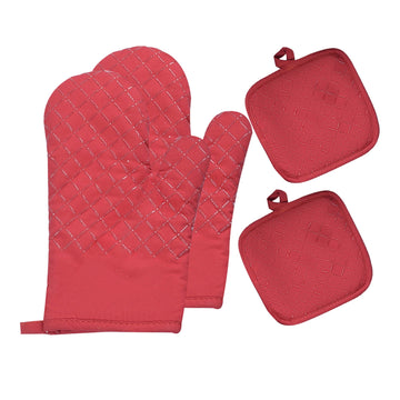 4 Pcs Oven Mitts and Pot Holders, Oven Glove High Heat Resistant 500 Degree, Long Oven Mitts with Recycled Cotton Infill and Silicone Non-Slip Surface for Baking, Kitchen, Cooking 11.8×6.7 in Red