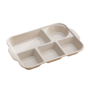 Unbreakable Divided Plates, 5-Compartment Wheat Straw Tray Divided Food Plates Lunch Trays Section Plates for Kids Adults, Microwave Dishwasher Safe, BPA Free Beige