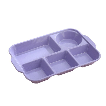 Unbreakable Divided Plates, 5-Compartment Wheat Straw Tray Divided Food Plates Lunch Trays Section Plates for Kids Adults, Microwave Dishwasher Safe, BPA Free Purple