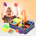 19-piece kids' pretend kitchen sink toy set with play food, color-changing dishes, and running water for imaginative play.
