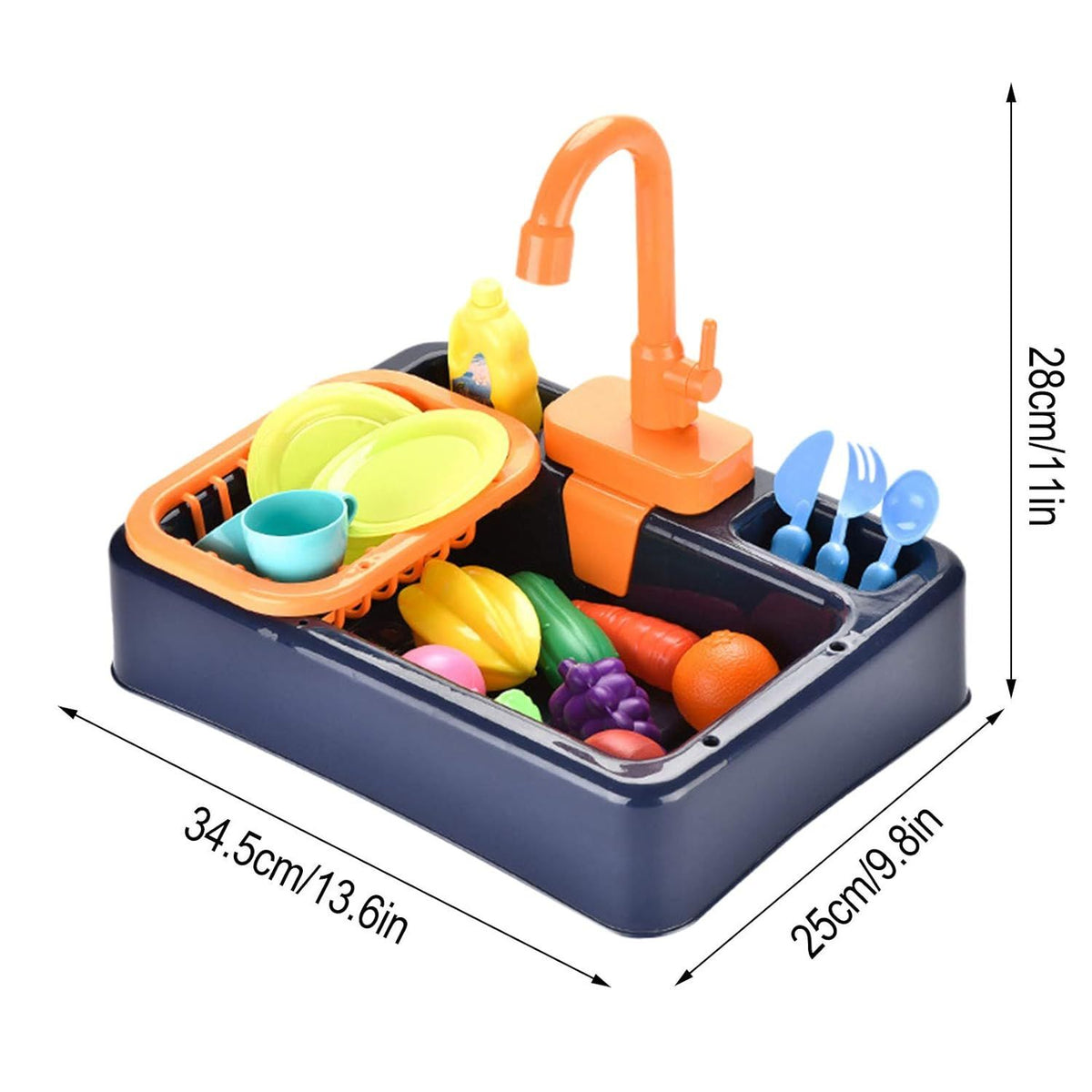 19-piece kids' pretend kitchen sink toy set with play food, color-changing dishes, and running water for imaginative play.