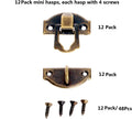 12pcs antique brass decorative hasp latches with screws for jewelry and wooden boxes, featuring durable surface plating.
