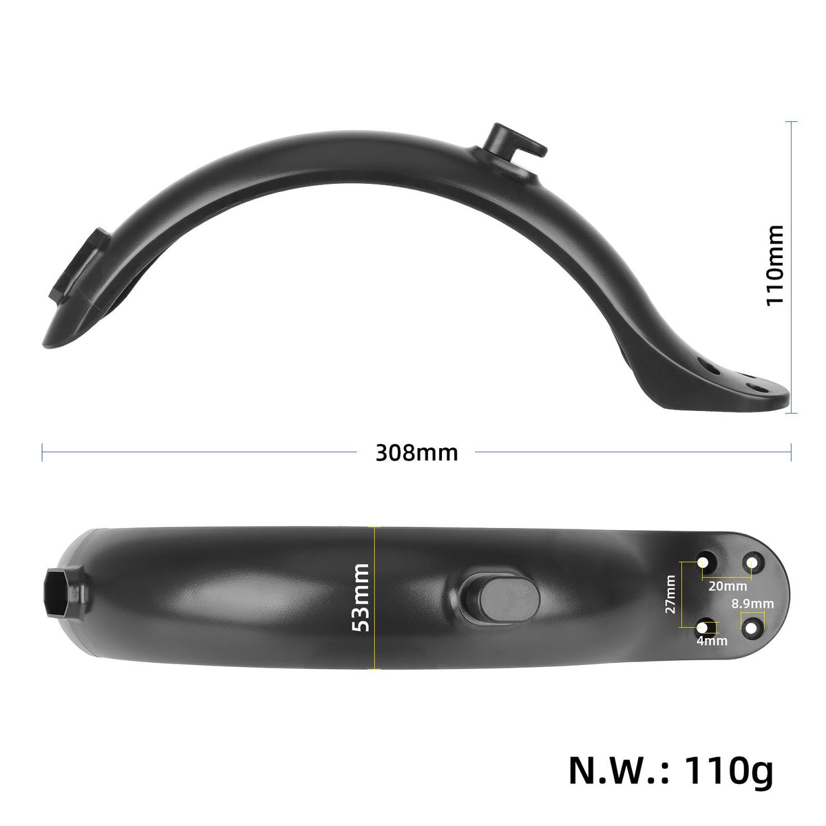Durable electric scooter fender with 4-hole mudguard for splash protection, compatible with kids' bikes and scooters by Everything Baby.