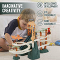 Dinosaur electric race track set with double loops, colorful toy for kids ages 3-7, outdoor learning and educational fun for boys and girls.