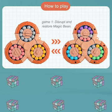 Magic Bean Puzzle Toy by Everything Baby, a rotating 2-in-1 magic ball brain teaser for kids, teens, and adults in pretend play style.