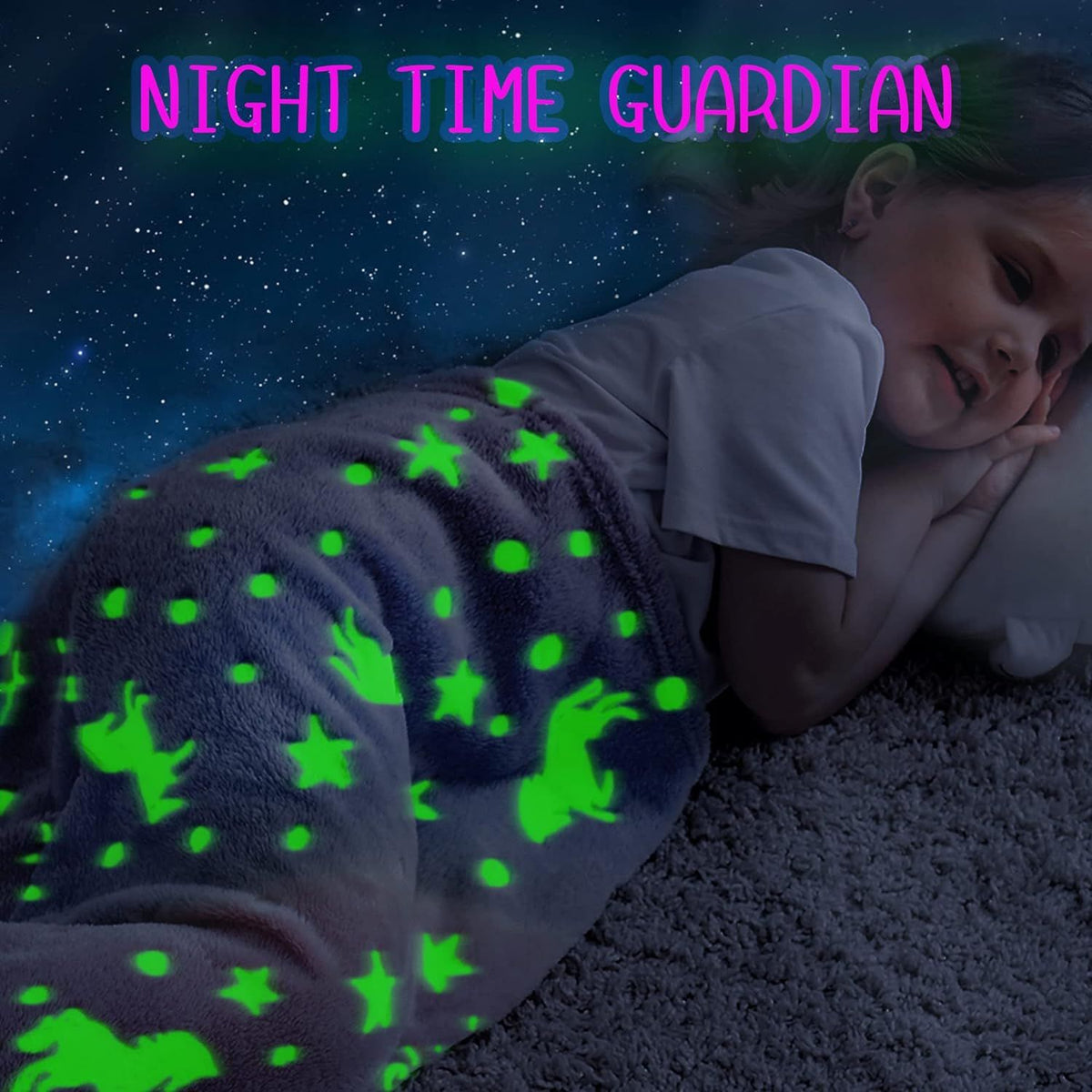 Glow-in-the-dark mermaid tail blanket for girls, soft plush flannel sleepwear, perfect for snuggling and bedtime comfort for ages 1-10.