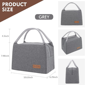 Lunch Bag Women Men, Reusable Insulated Lunch Box Tote Bag for Work Picnic or Travel, Medium Leakproof Thermal - Grey