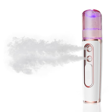 Portable Nano Facial Mister, Face Care Steamers with 2 Spray Nozzle, USB Rechargeable, Visual Water Tank -Pink