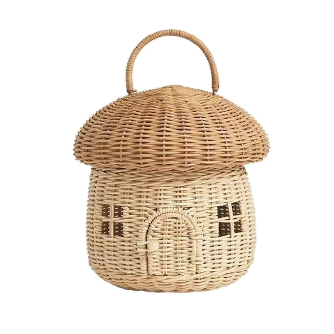 Mushroom-shaped rattan storage basket with lid and woven handle, decorative woven fruit basket for kids by Everything Baby