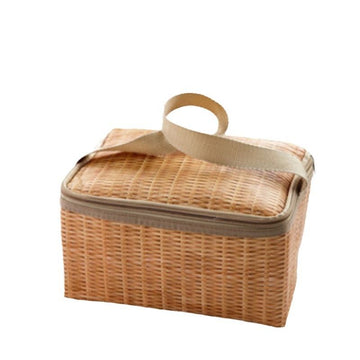Picnic Bag Thermal Food Basket Waterproof Lunch Container Imitation Rattan Insulated Cooler Bag 1pcs