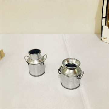 2pcs Doll House Tin Bucket Dollhouse Metal Pitcher Cactus Pot Tiny Milk Jug Mini Tinplate Bucket Pails Tiny Vase Models