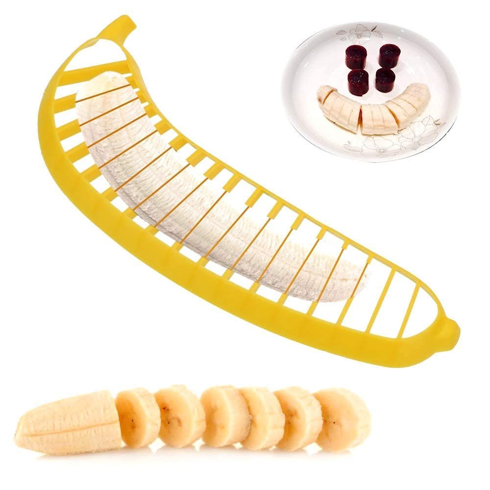 Banana slicer made of ABS and stainless steel, designed for safe, fast, and easy banana slicing in the kitchen.