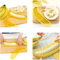 Banana slicer made of ABS and stainless steel, designed for easy and safe banana slicing in kitchen, suitable for baby and kids feeding.